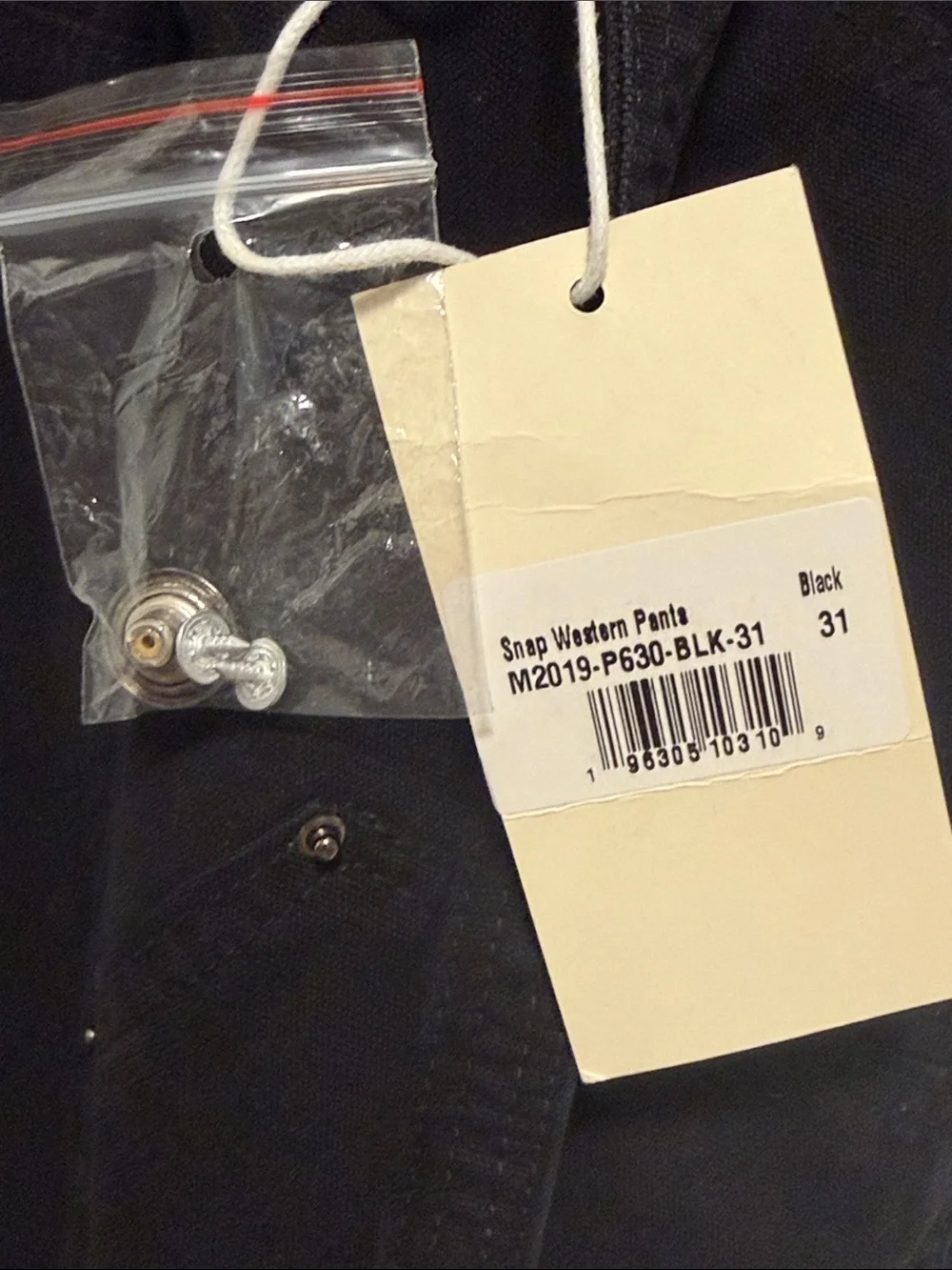 NWT - MNML Black Snap-Detail western Pants size 31 waist